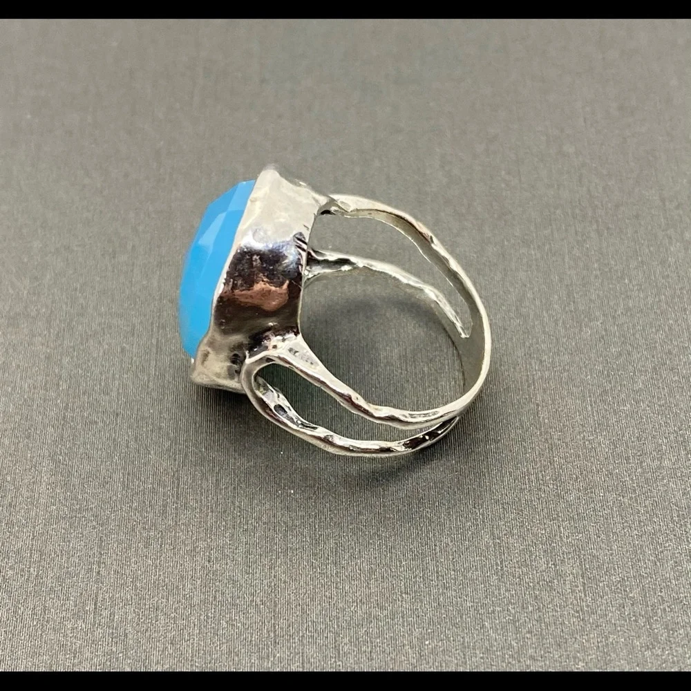 Grace & Heart G&H SKYE Ring Size 6 .925 Sterling Silver & Chalcedony Stone BLUE